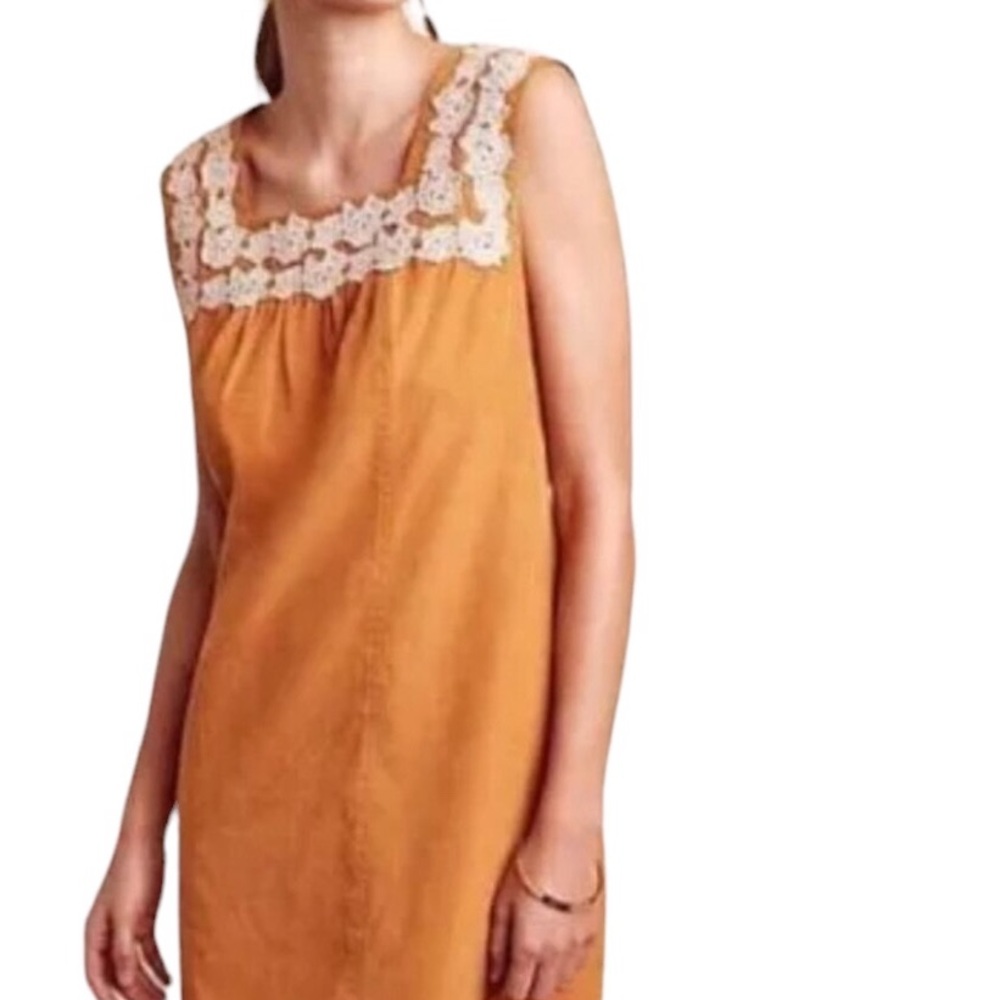 Anthropologie Plenty by Tracy Reese Mustard Yellow Embroidered Rosette Dress